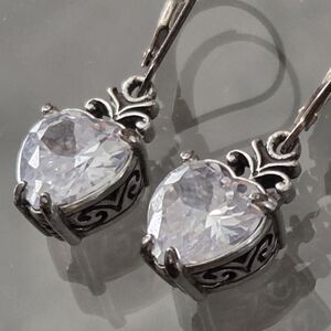 Sterling Silver Heart Drop Earrings, featuring crystals